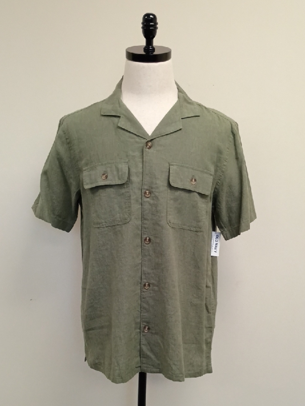 Old Navy Olive Green Linen Blend Button Up Shirt Size Medium